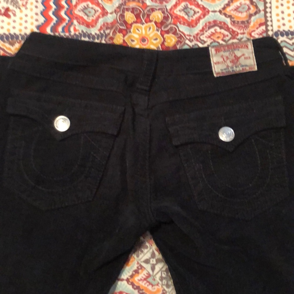 Corduroy black true religion flare bottom jeans